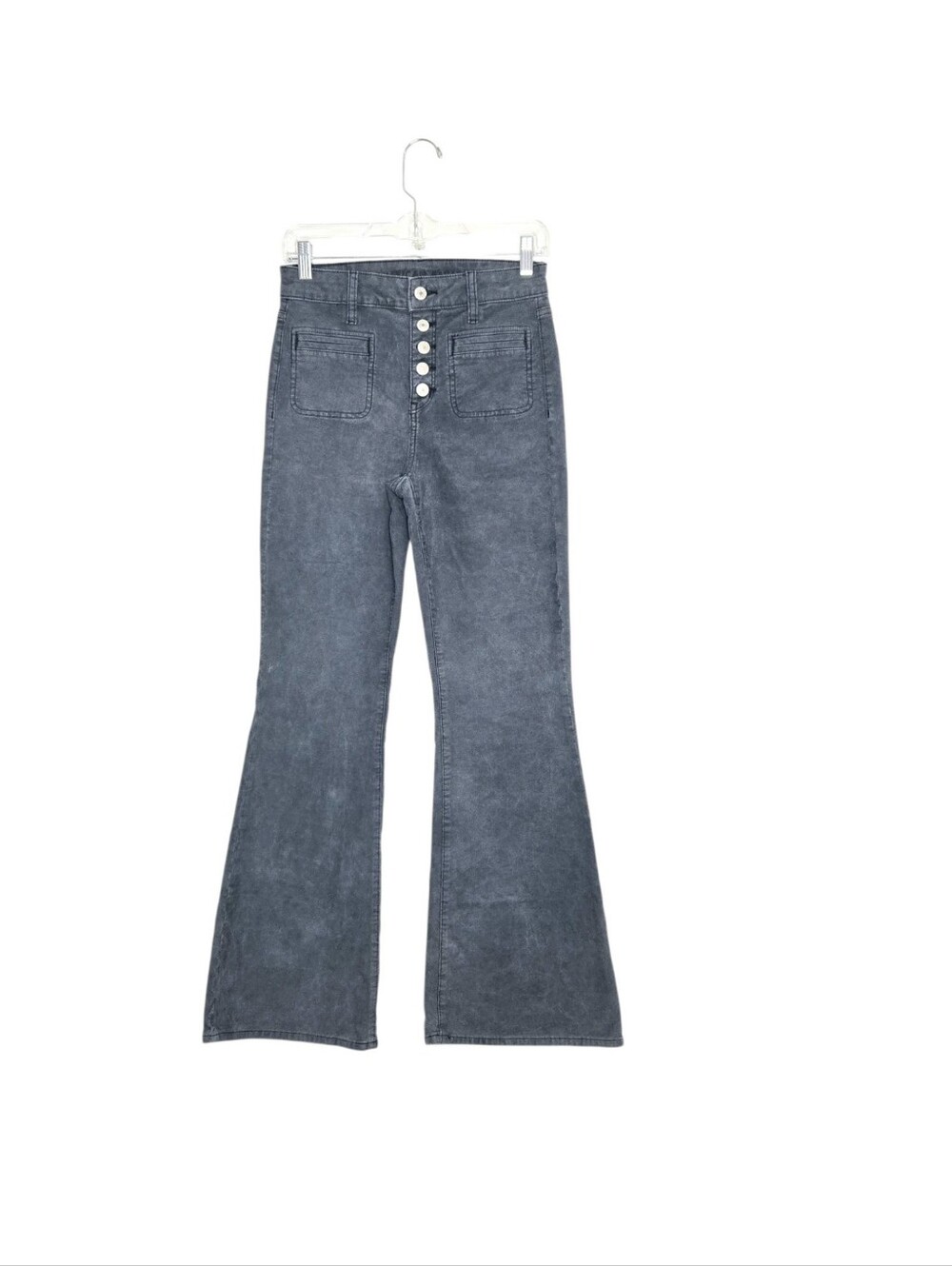 American Eagle, Super Hi-rise flare, Button front Corduroy Jeans. Gray, 2.